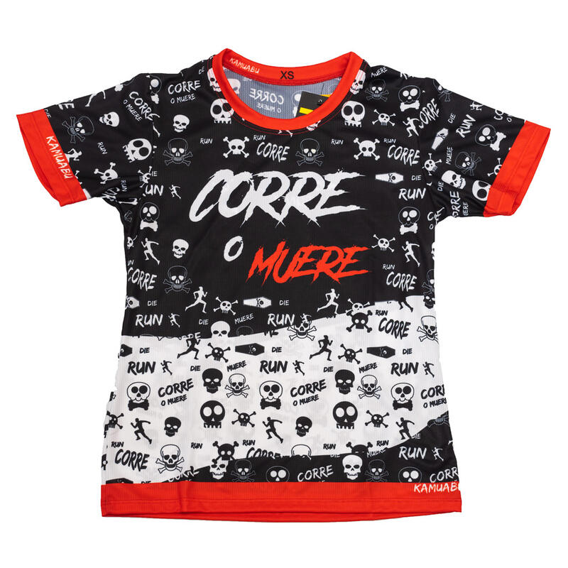 Camiseta de running MANGA CORTA #CORREOMUERE Negra MUJER (tallas XS-S-M-L-XL)