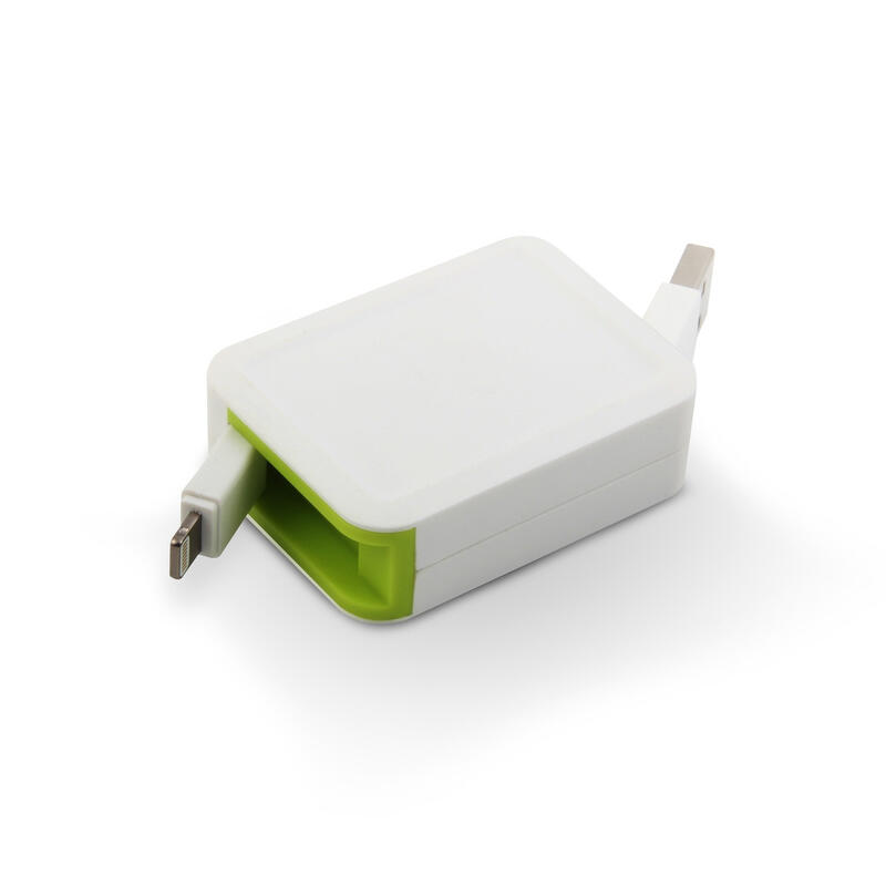 muvit cable USB-Lightning MFI 2.4A retráctil hasta 0.8m blanco/verde