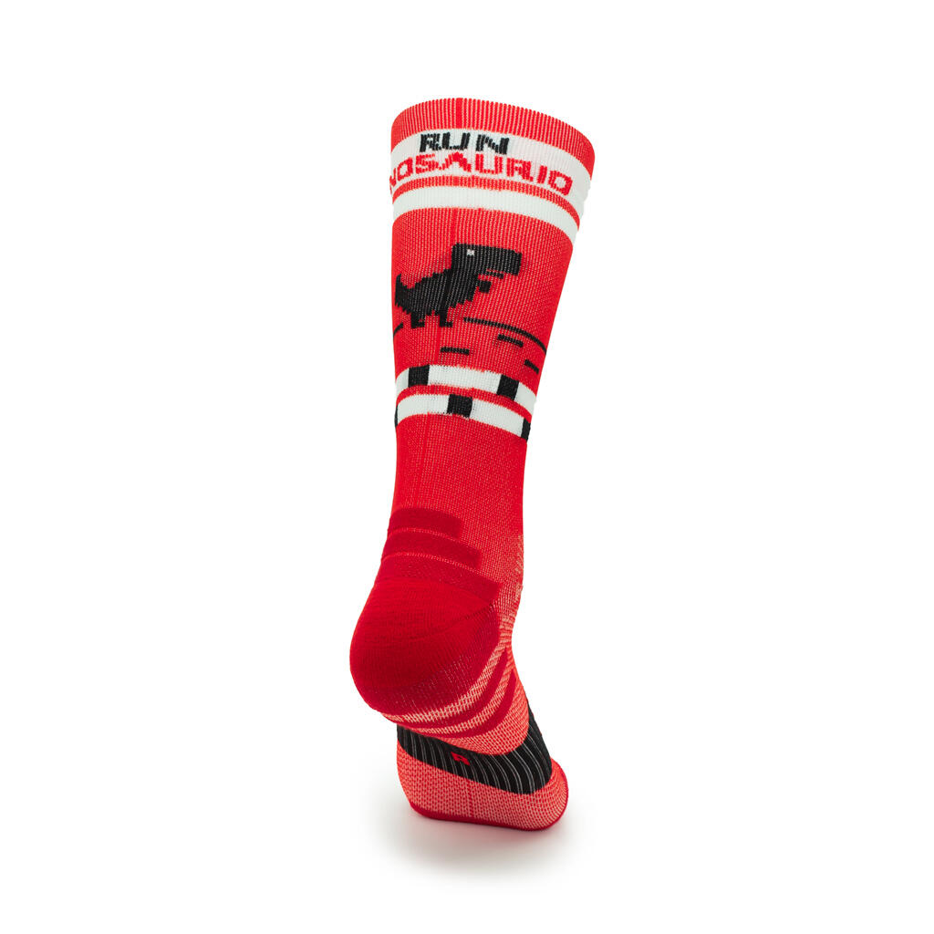 KAMUABU Meias de corrida #RUNOSAURIO CANE 1 THREAD vermelha/branca UNISEX 36-41 e 42-46