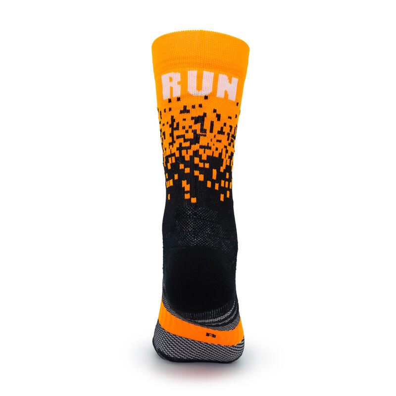 Chaussettes de course #PIXEL 2-THREAD SHAFT unisexe orange fluor 36-41 et 42-46