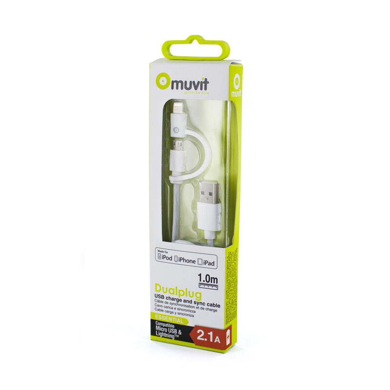 muvit cable USB-MicroUSB/Lightning MFI 2.4A 1m blanco