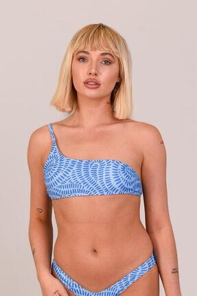 Haut de bikini Marocain épaules dénudées bleu polyester recyclé