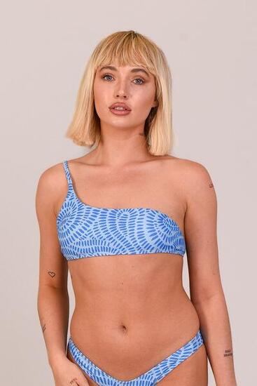 Haut de bikini Marocain épaules dénudées bleu polyester recyclé