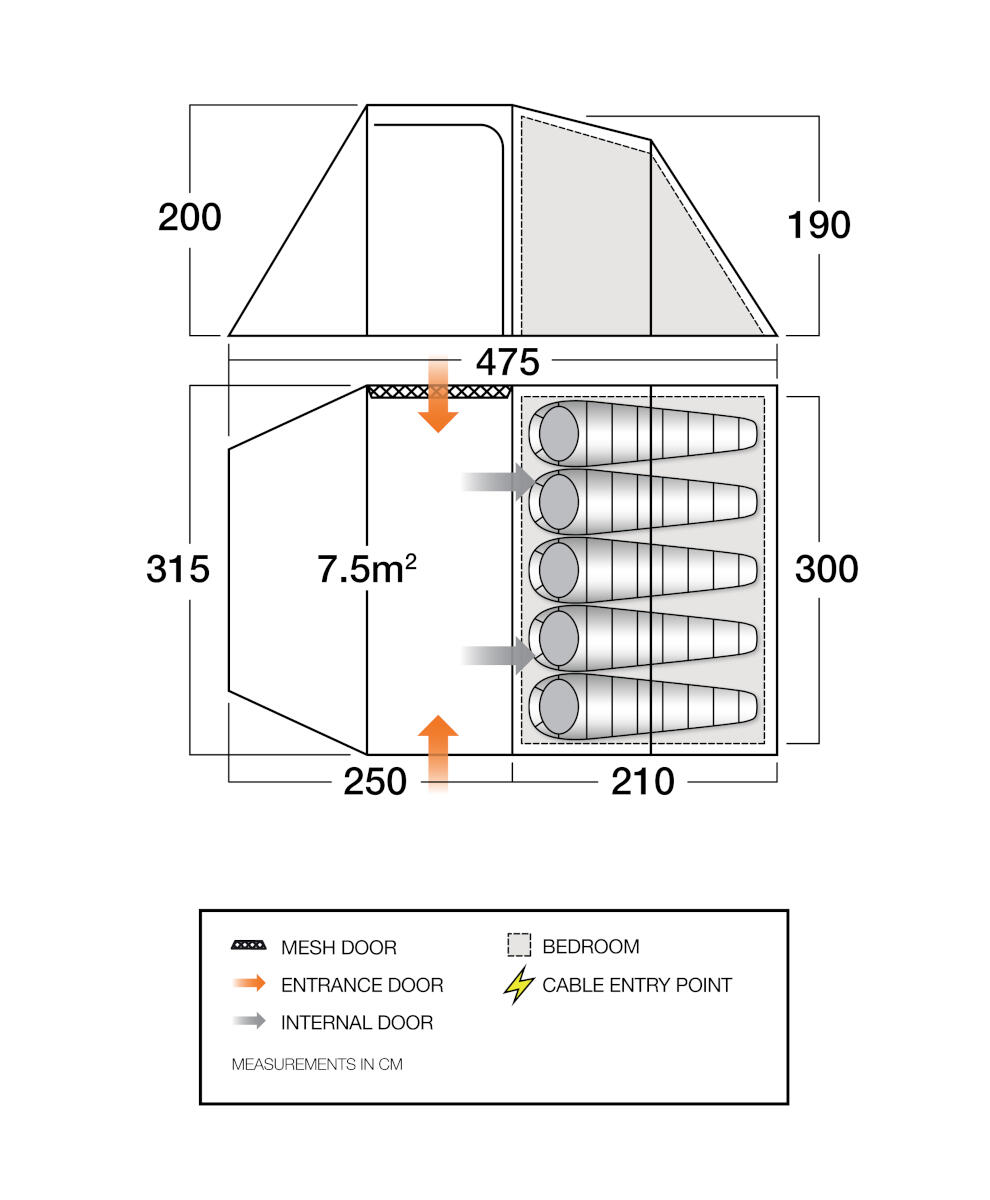 Vango Beta 550XL 5-Man, 3-Pole Tunnel Tent - Mineral Green 2/5
