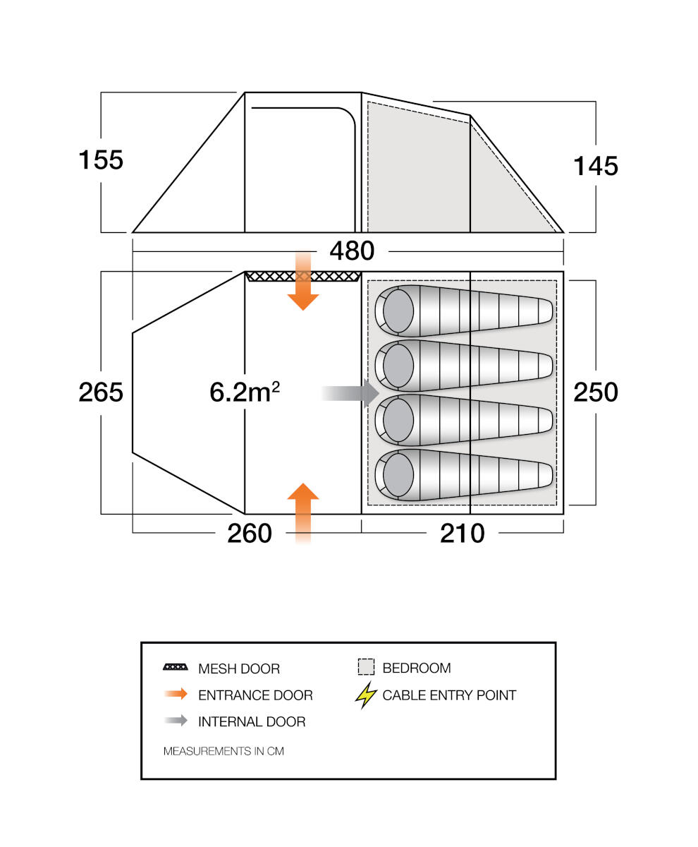 Vango Beta 450XL 4-Man, 3-Pole Tunnel Tent - Mineral Green 2/5