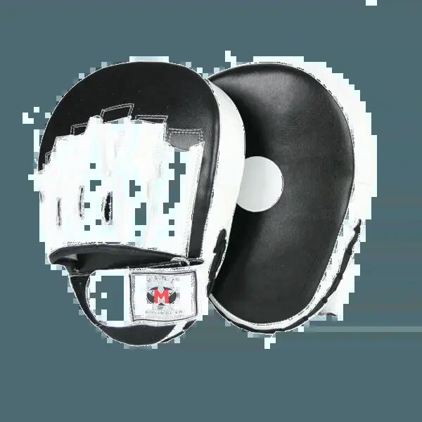 Pair of black and white curved boxing focus mitts