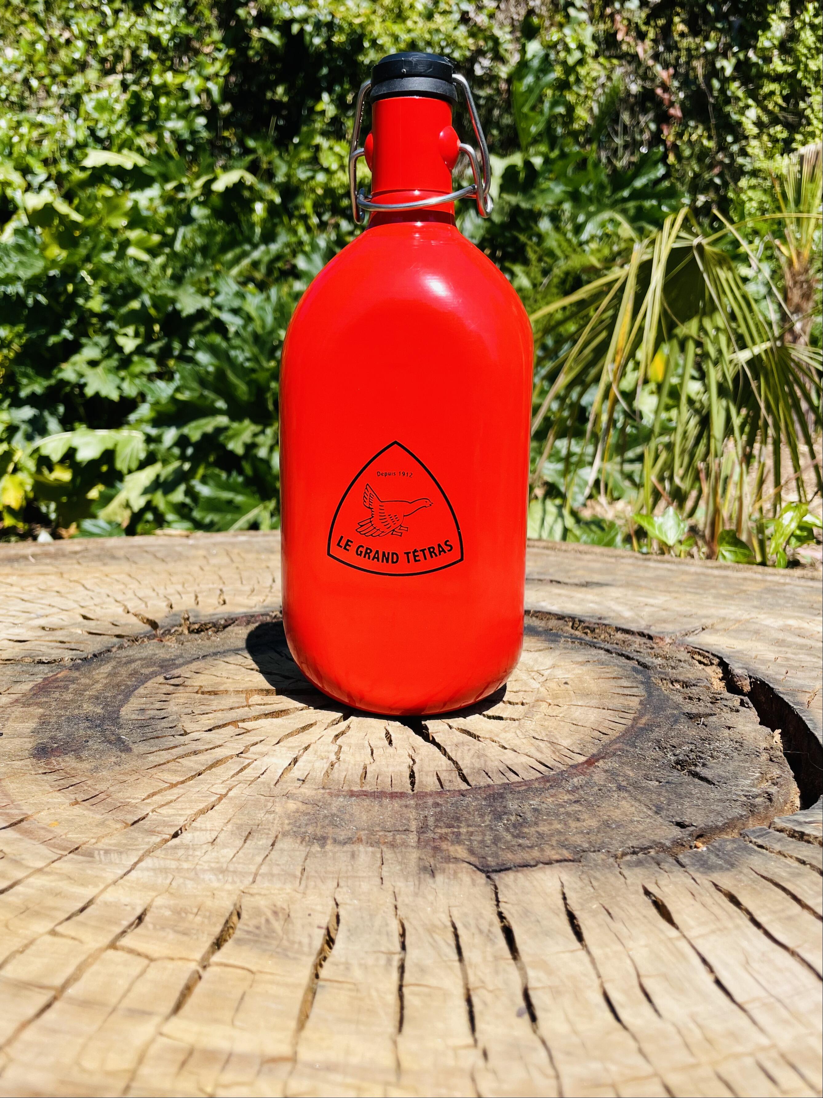 Gourde Le Grand Tétras rouge aluminium bouchon vintage 1 litre Made in