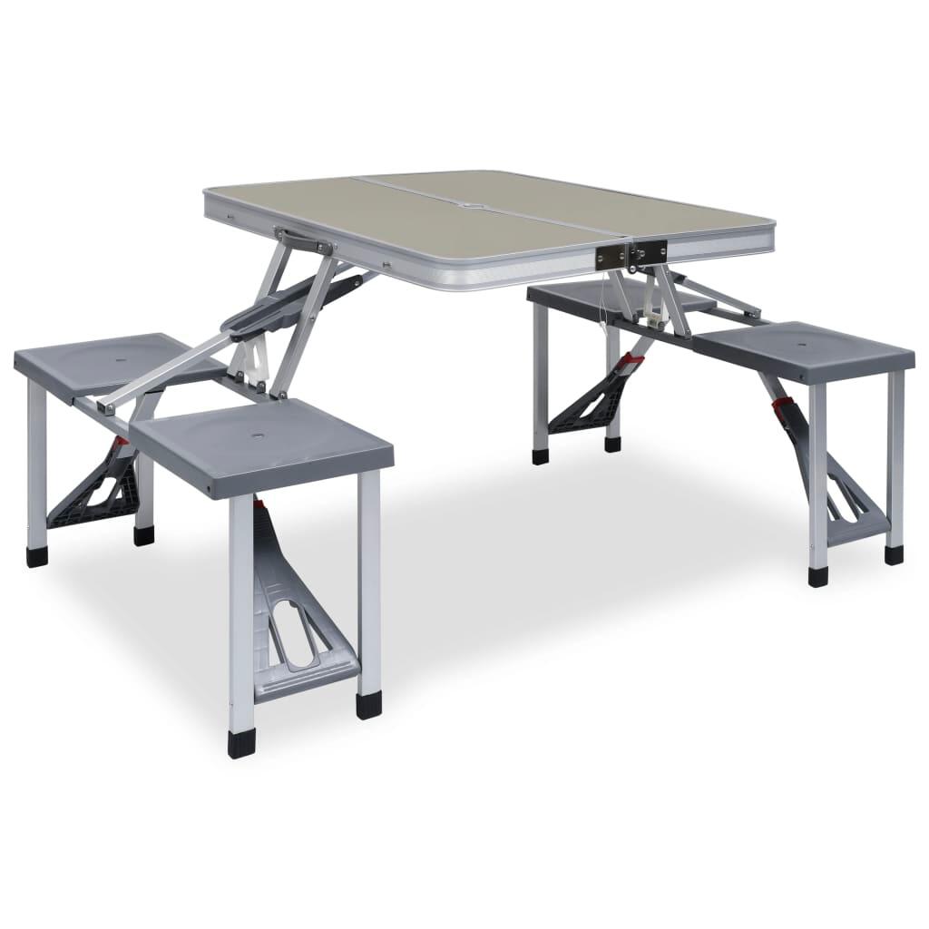 Folding Camping Table with 4 Seats Steel Aluminum
