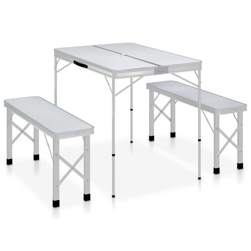 Folding Camping Table with 2 Benches Aluminum