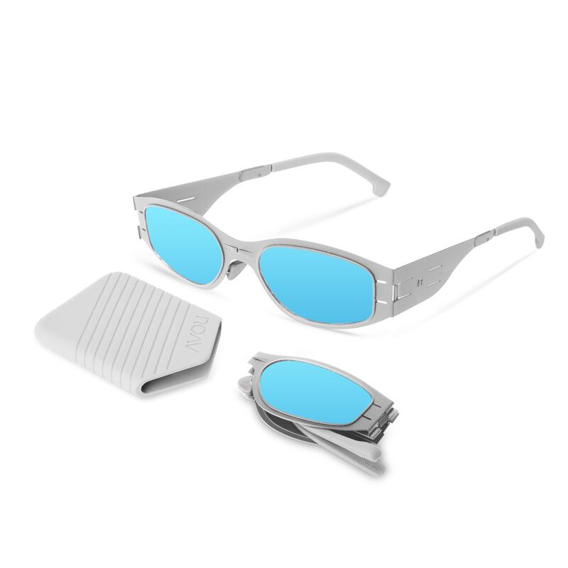 BRIGITTE 8113 Folding Sunglass - Brush Silver/Blue Mirror
