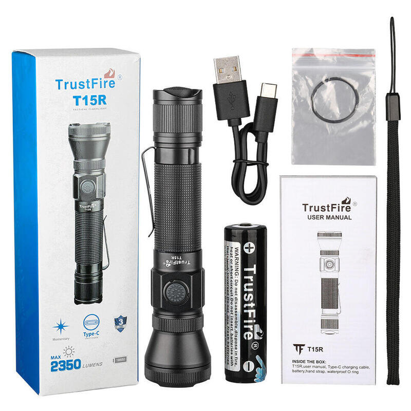 Lanternă tactică LED Trustfire T15R 1800 LM, USB tip C IP68, 310 m luminare