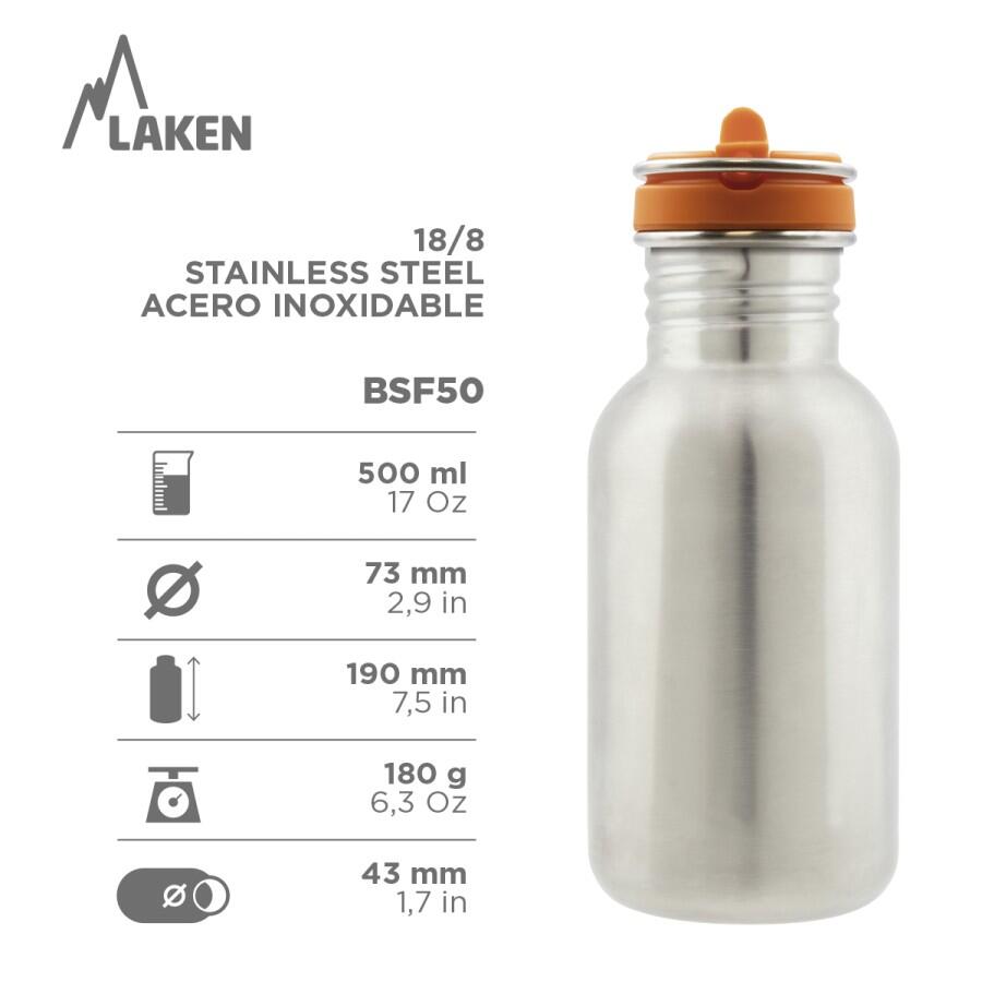 FROMAGE: BOTELLA DE ACERO INOXIDABLE BASIC STEEL AMARILLA CON TAPÓN FLOW 0,5 L 2/4