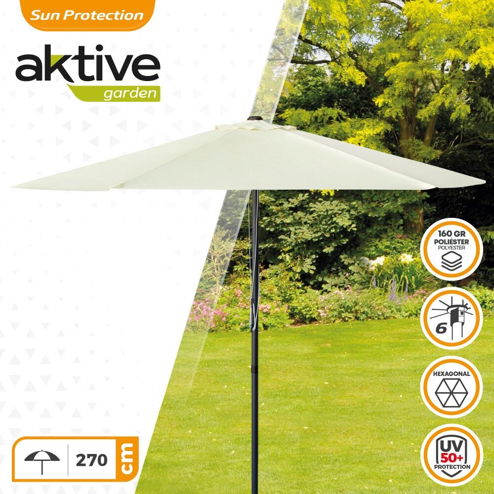 Parasol de jardin hexagonal Ø270 cm avec système de poulie double Aktive 2/7