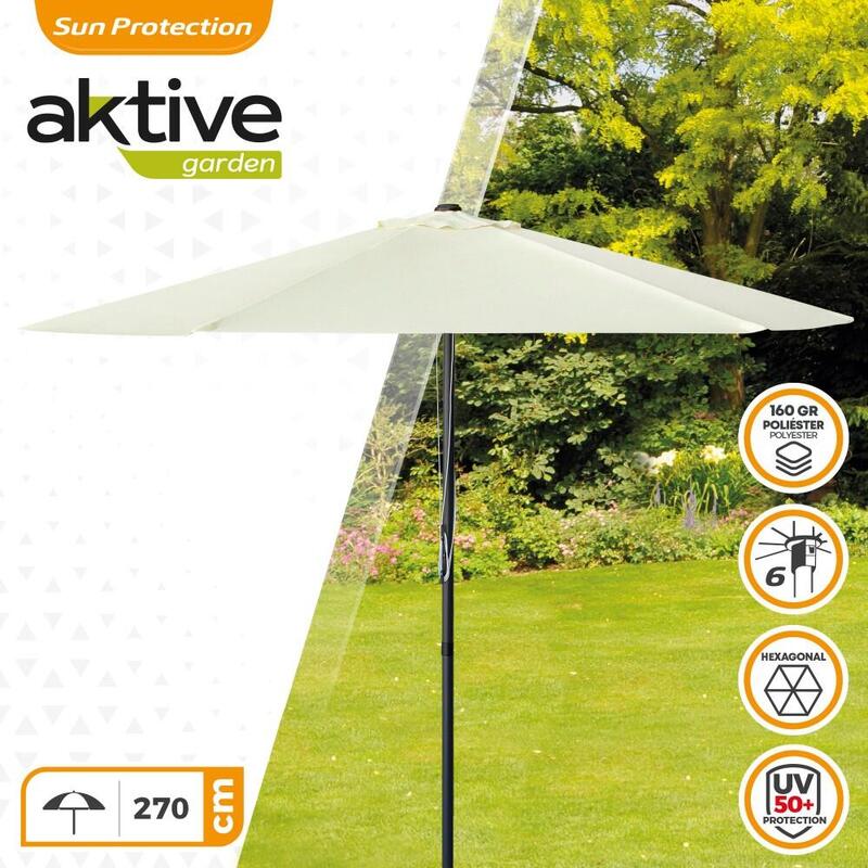 Guarda-chuva de jardim hexagonal Ø270 cm com sistema de polia dupla Aktive
