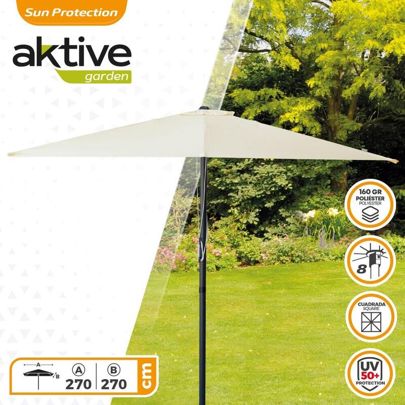 Parasol de jardin carré 270x270 cm avec protection UV50 Aktive