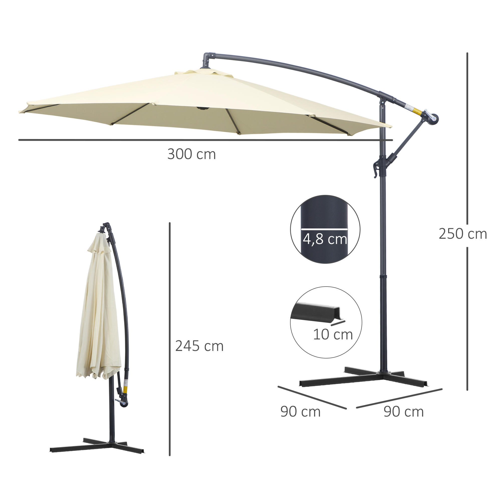 Sombrilla de camping Outsunny 300x300x250 cm Beige 3/6