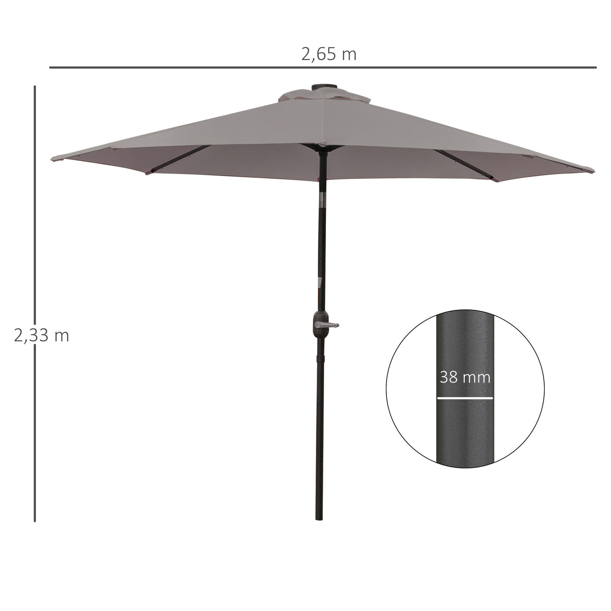 Sombrilla Outsunny 265x265x233 cm Gris 3/7