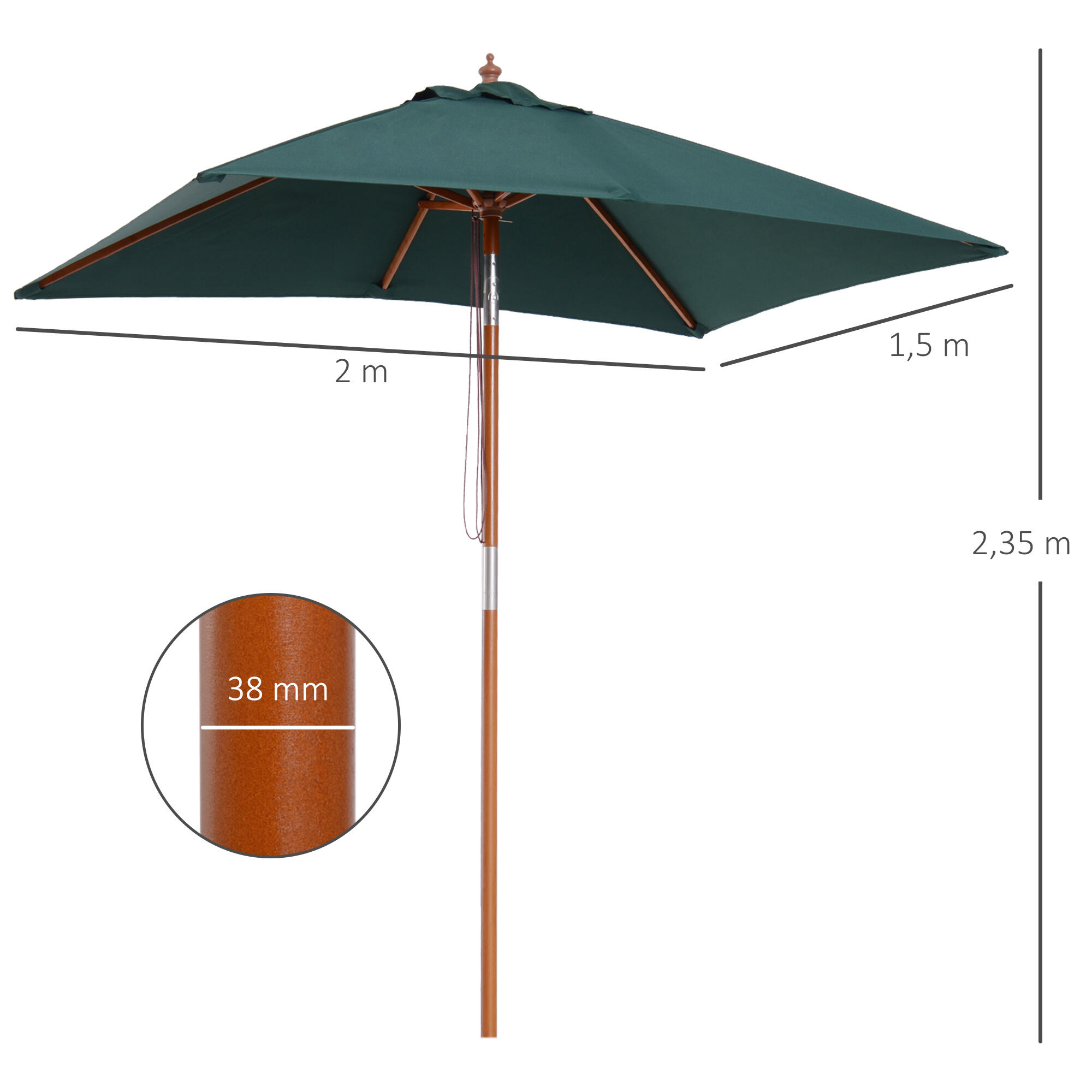 Sombrilla de camping Outsunny 200x150x235 cm Verde 3/7