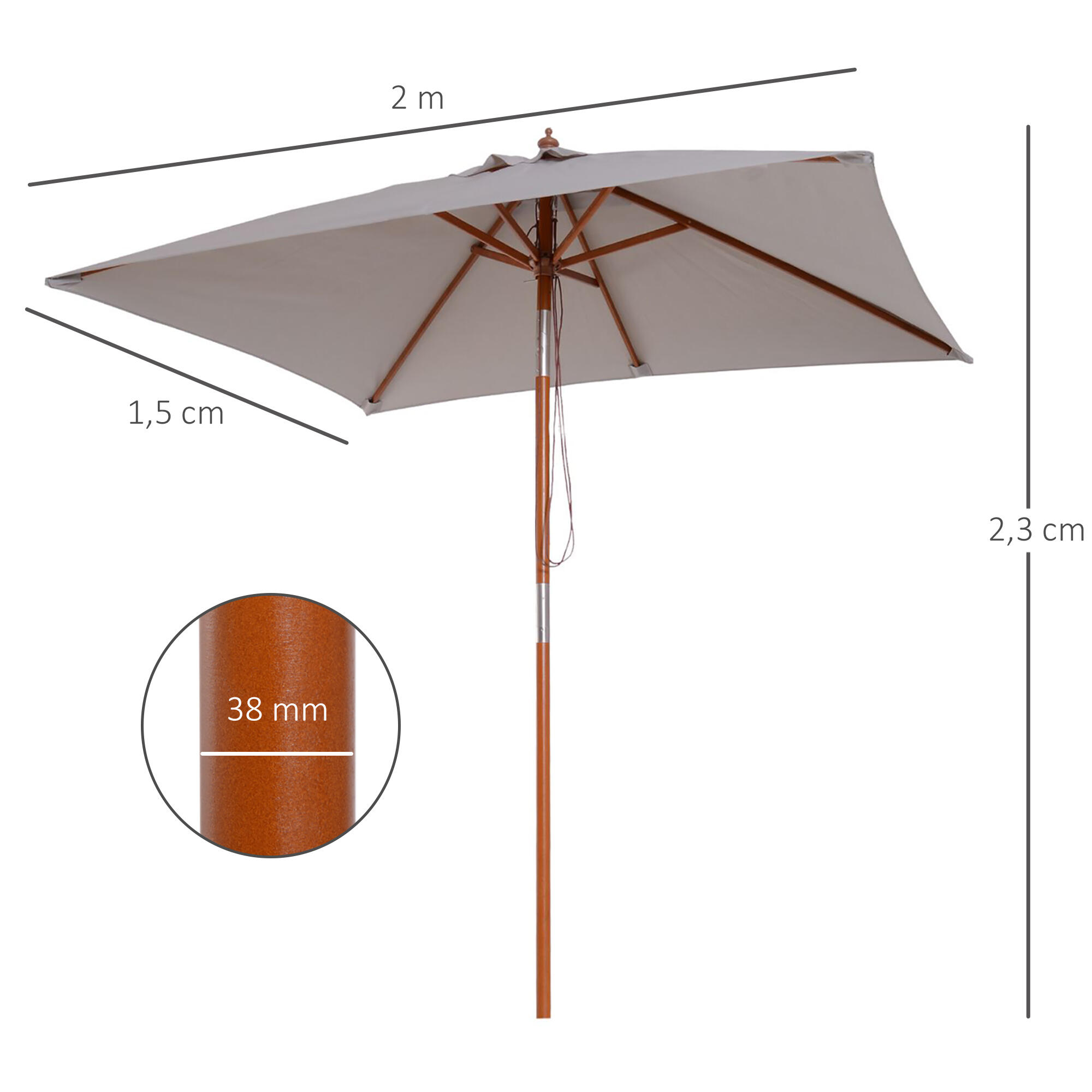 Sombrilla de camping Outsunny 200x150x235 cm Gris 3/7