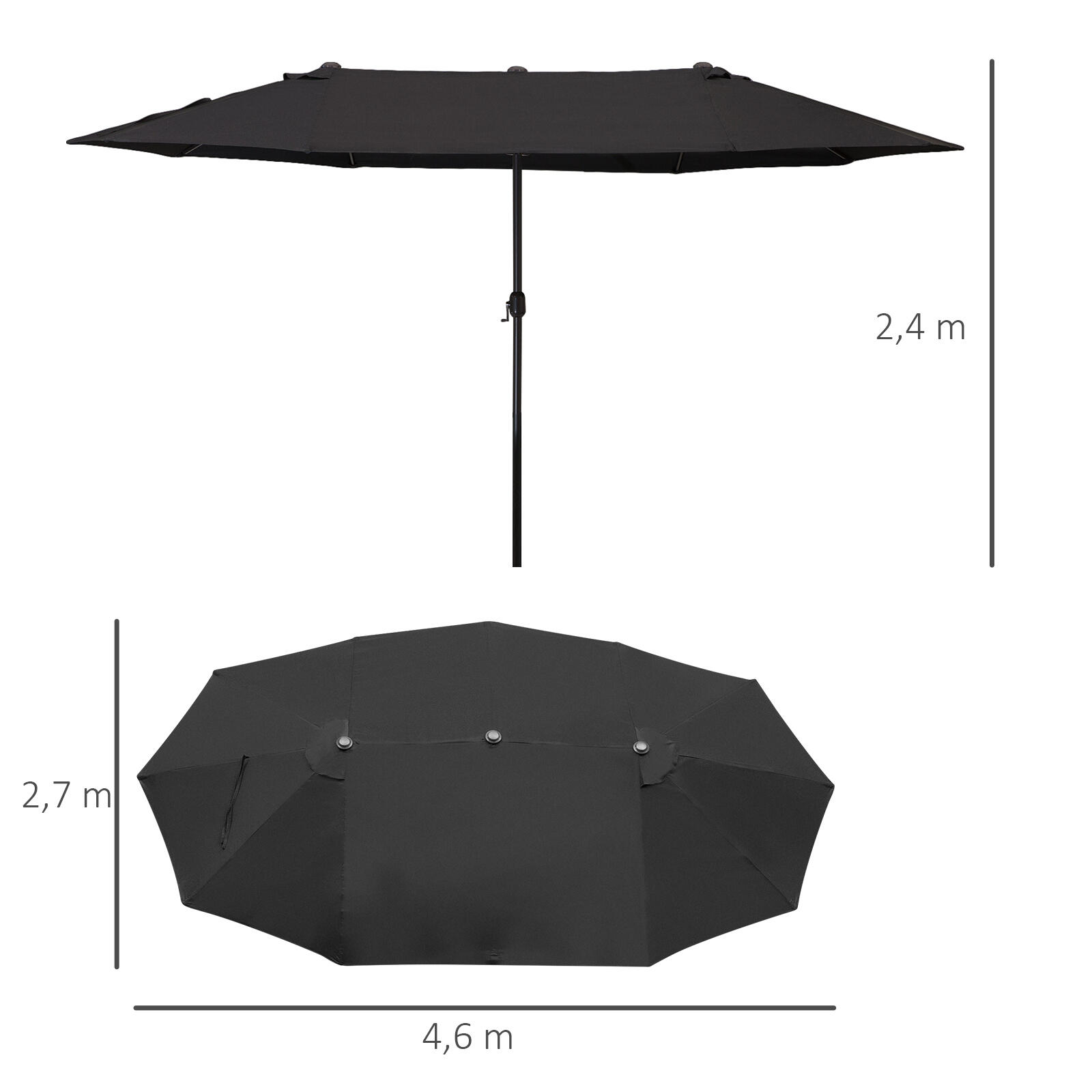 Sombrilla Outsunny 460x270x240 cm negro 3/9