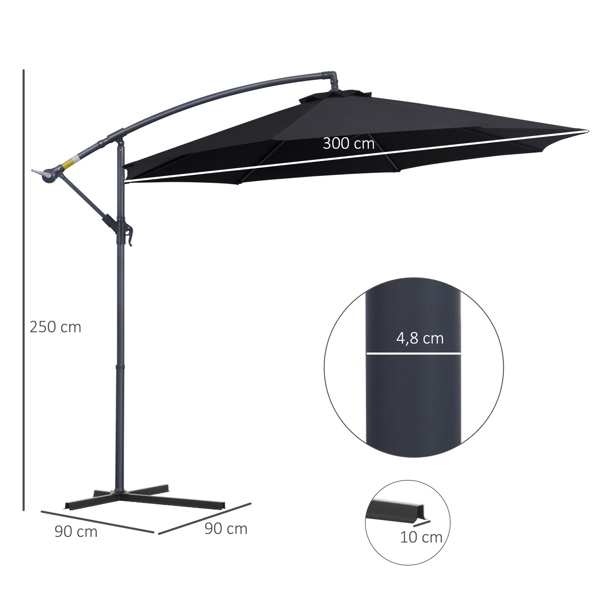 Sombrilla de camping Outsunny 300x300x250 cm Negro 3/7