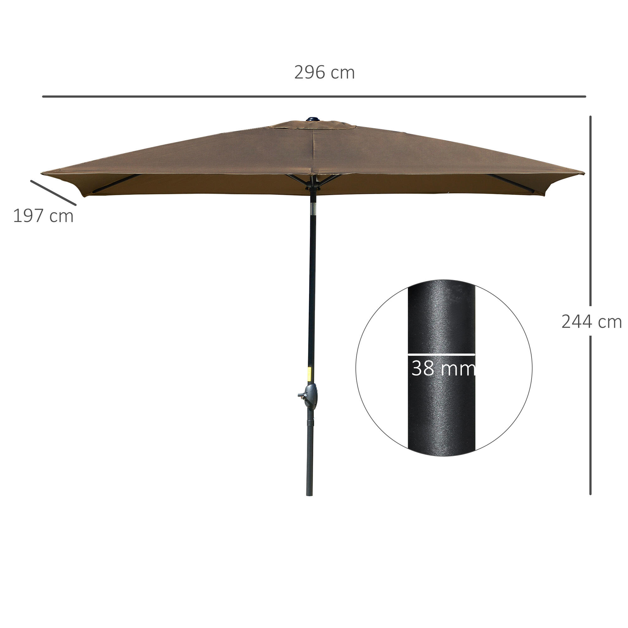 Sombrilla de aluminio inclinable UV50+ Outsunny 200x300x248 cm café 3/8
