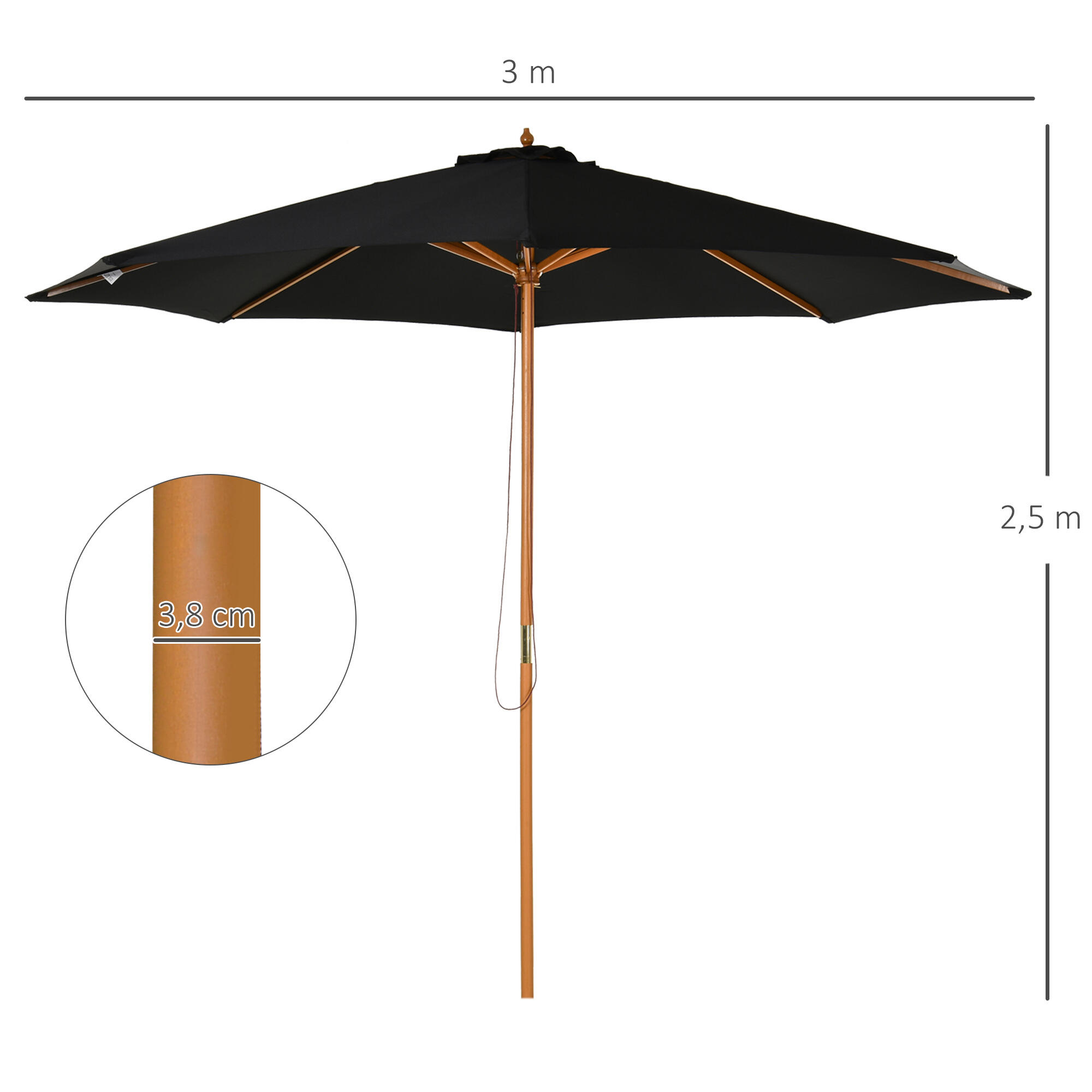 Sombrilla de camping Outsunny 300x300x250 cm Negro 3/7