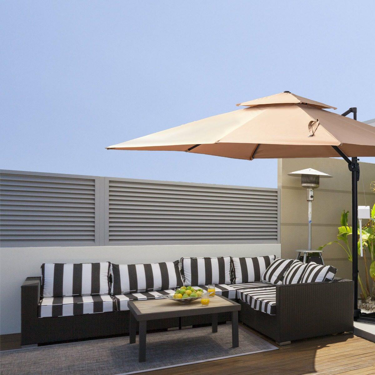Sombrilla de camping Outsunny 294x294x270 cm Caqui 3/5