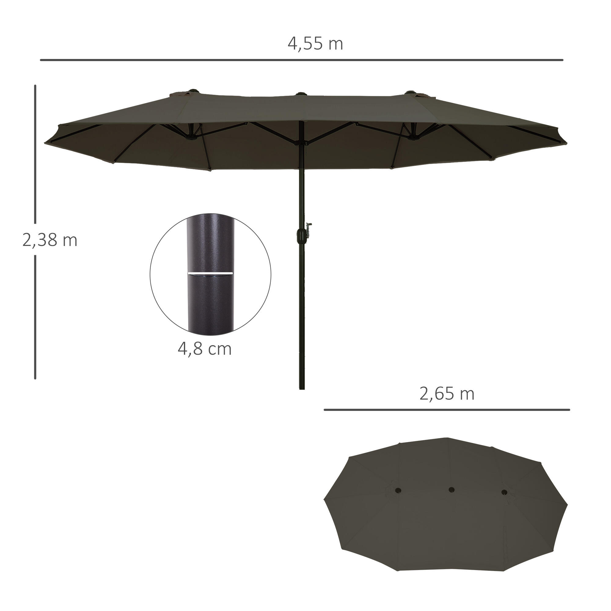 Sombrilla Outsunny 455x265x238 cm Gris 3/7