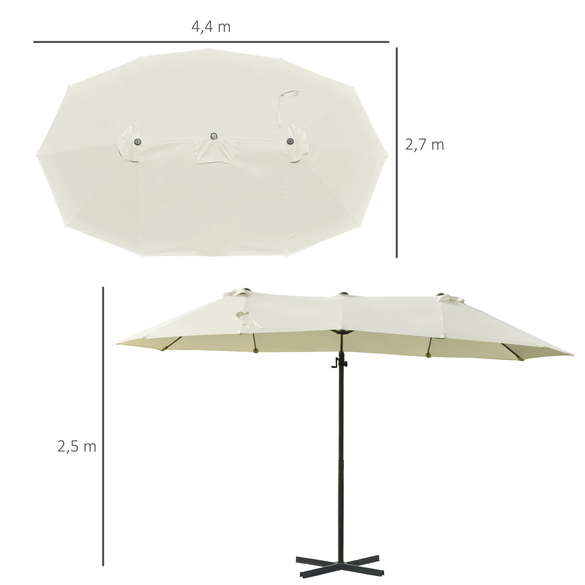 Sombrilla Doble Outsunny 270x440x250cm Crema 3/7