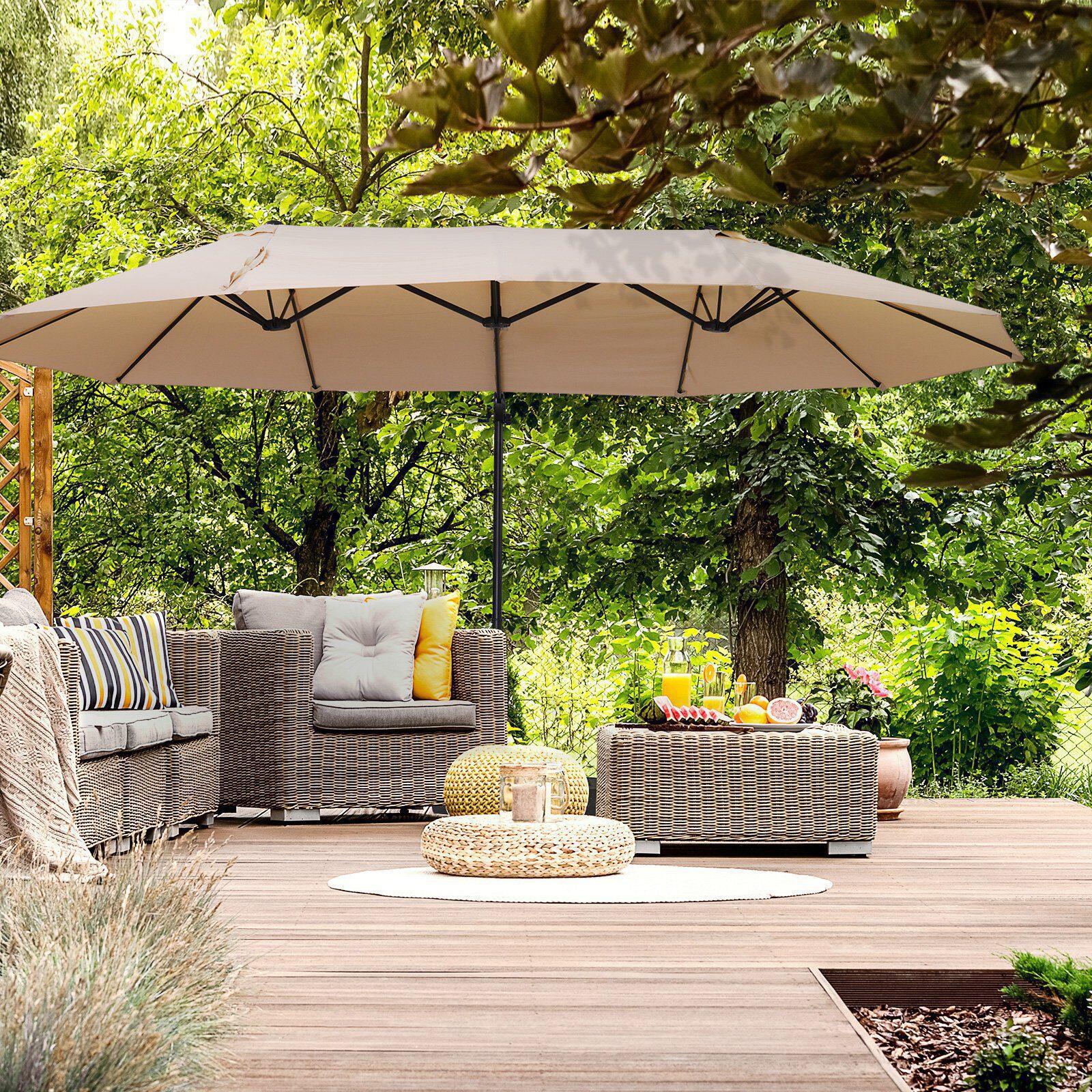 Sombrilla Doble Outsunny 270x440x250cm Crema 5/7