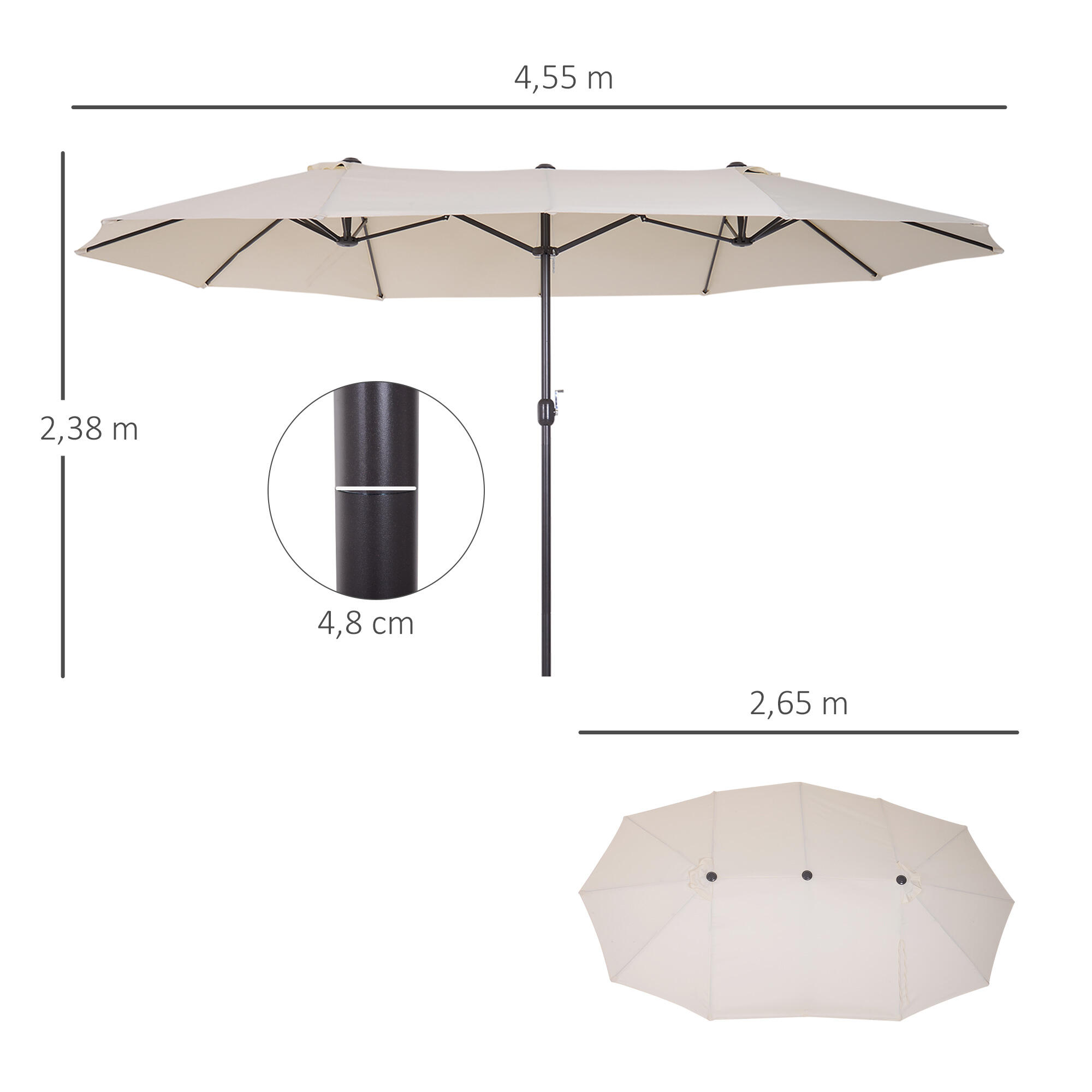 Sombrilla Outsunny 455x265x238 cm Beige 3/7