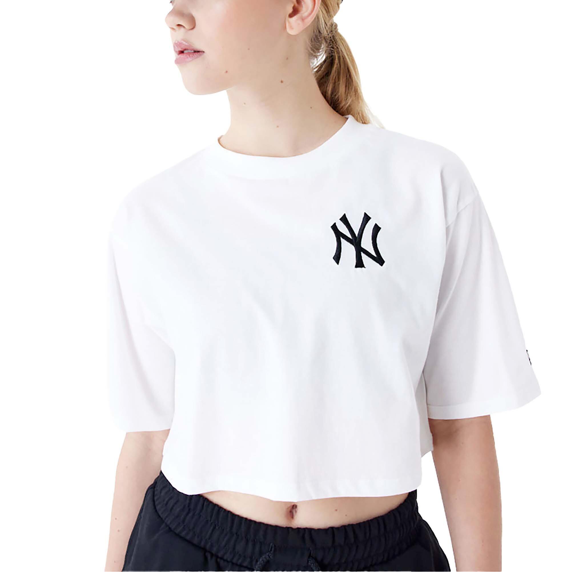 New Era Mlb T-Shirt Le Crop Tee Neyyan Whiblk Vrouwen 2/7