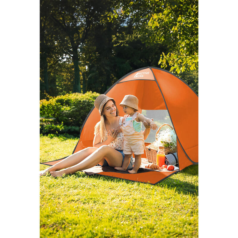Tente Plage Pop Up Active Era UPF 50+ | Pour 2-3 Personnes | Anti-UV Et Vent | Orange Avec Sac