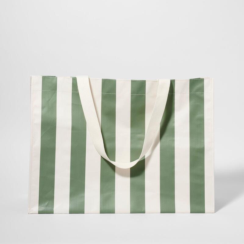 The Vacay Carryall Waterproof Beach Bag- Olive Stripe