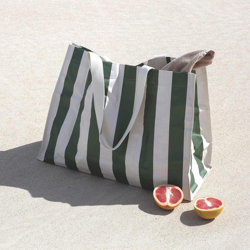 The Vacay Carryall Waterproof Beach Bag- Olive Stripe