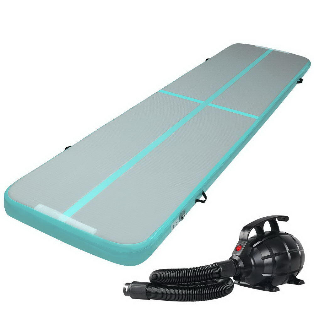Everfit 4X1M Inflatable Air Track Mat with Pump Tumbling Gymnastics Green