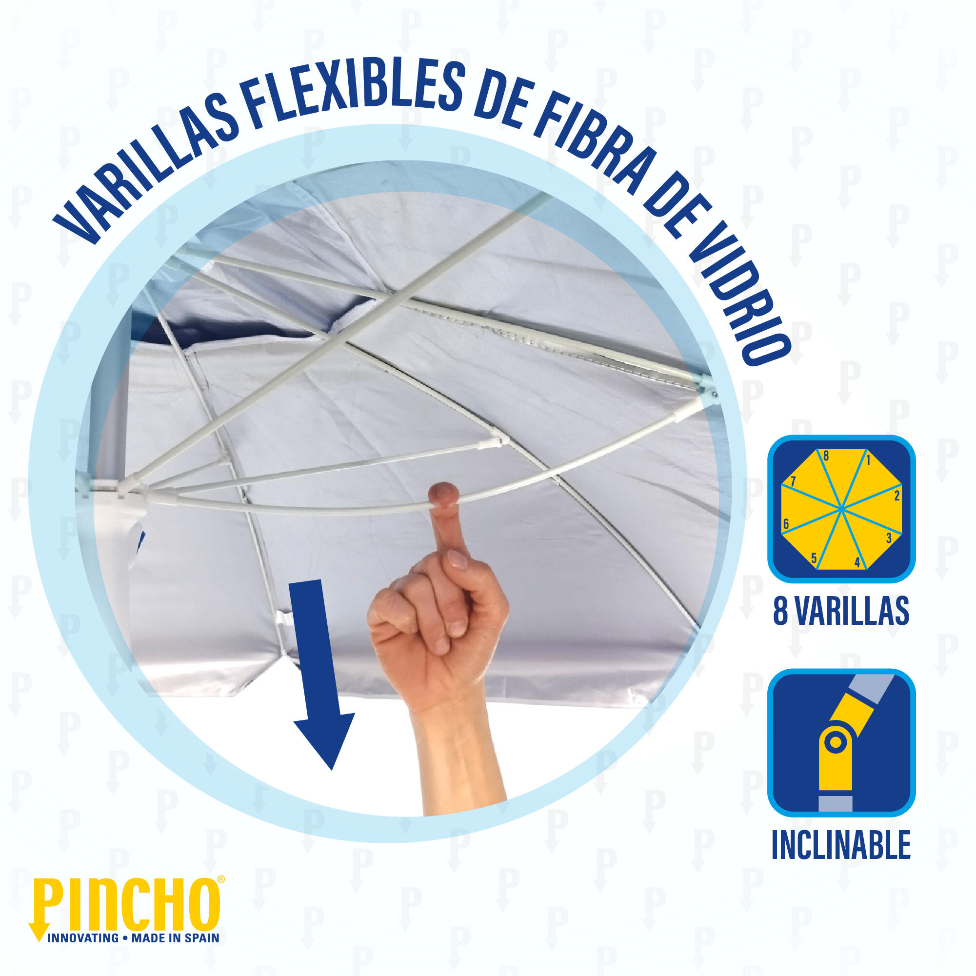 Sombrilla playa grande Ø200 cm, protección uv 50, varillas de fibra de vidrio 4/6
