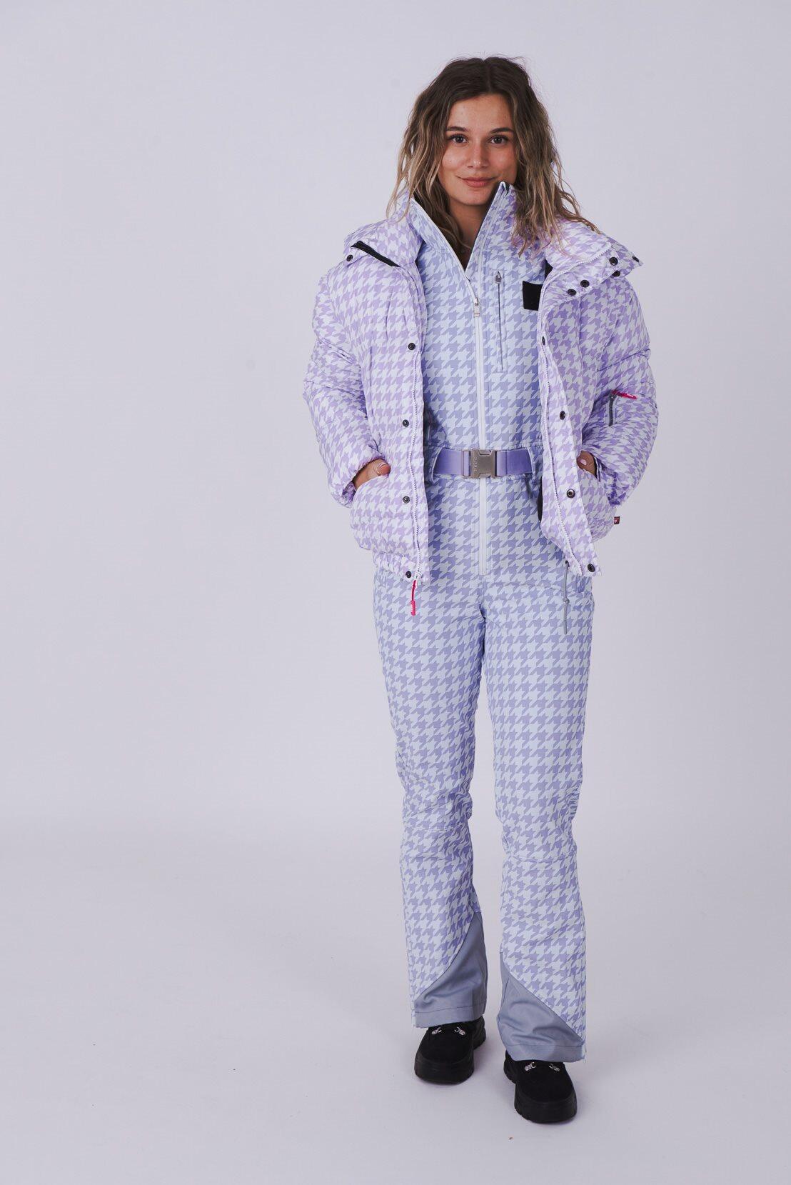 OOSC Purple Houndstooth Chic Puffer Jacket