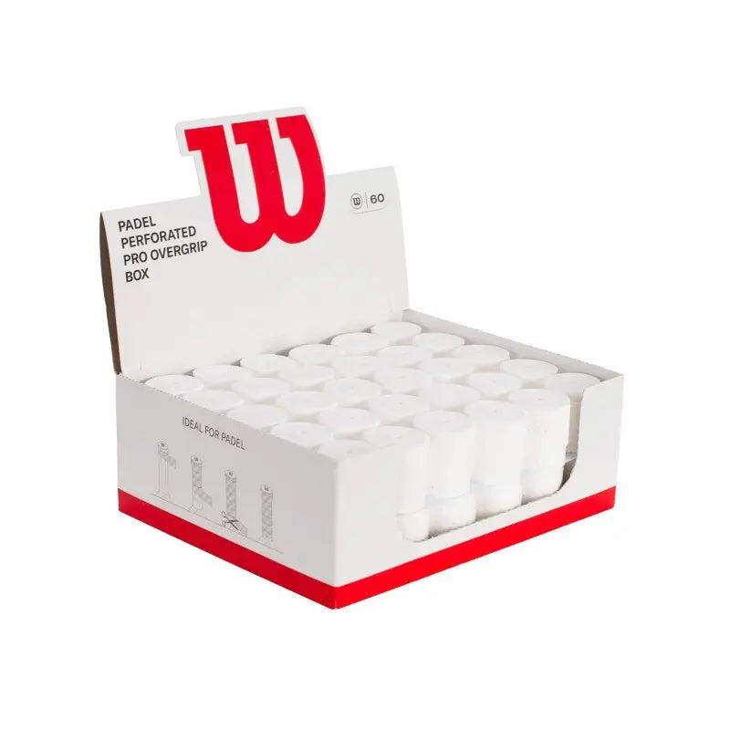 SCATOLA 60 WILSON PADEL WHITE PRO OVERGRIPS PERFORATI.