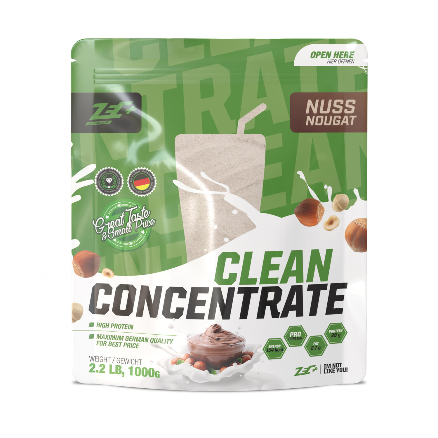ZEC+ NUTRITION Zec+ Clean Concentrate (1000g) Nut Nougat - Eiwitten - Wei-eiwit concentraat