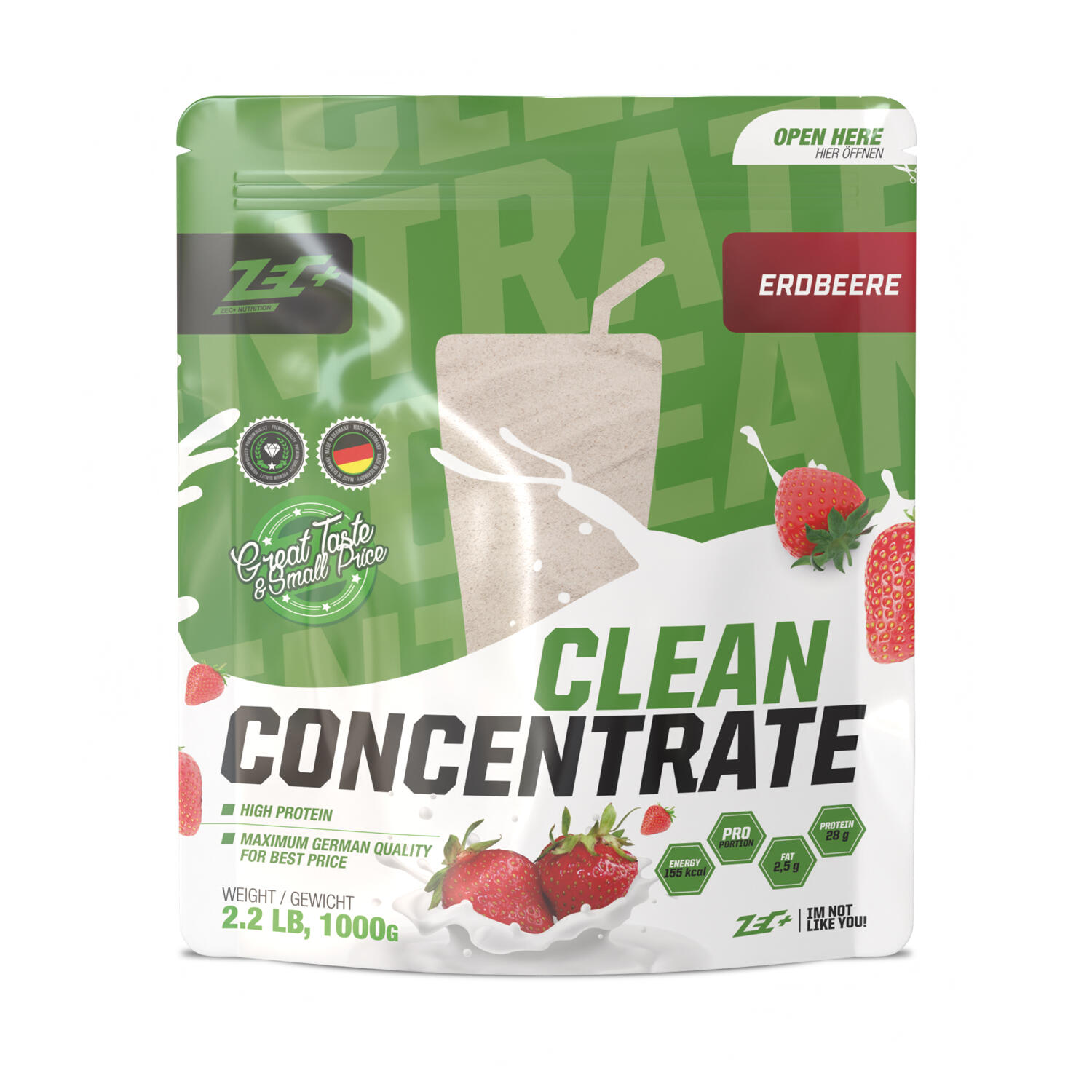 ZEC+ NUTRITION Zec+ Clean Concentrate (1000g) Strawberry - Eiwitten - Wei-eiwit concentraat