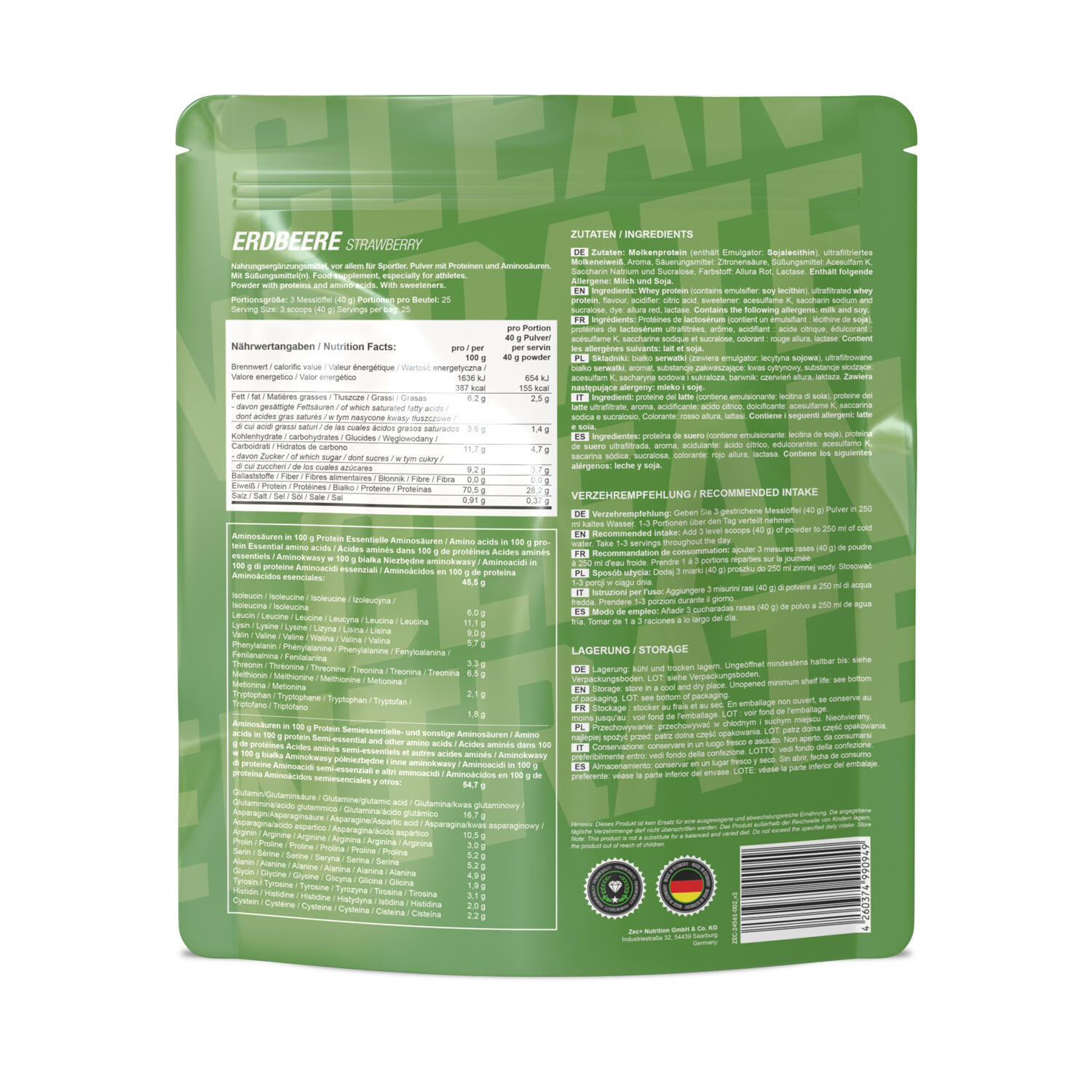 Zec+ Clean Concentrate (1000g) Strawberry - Protéines 2/3