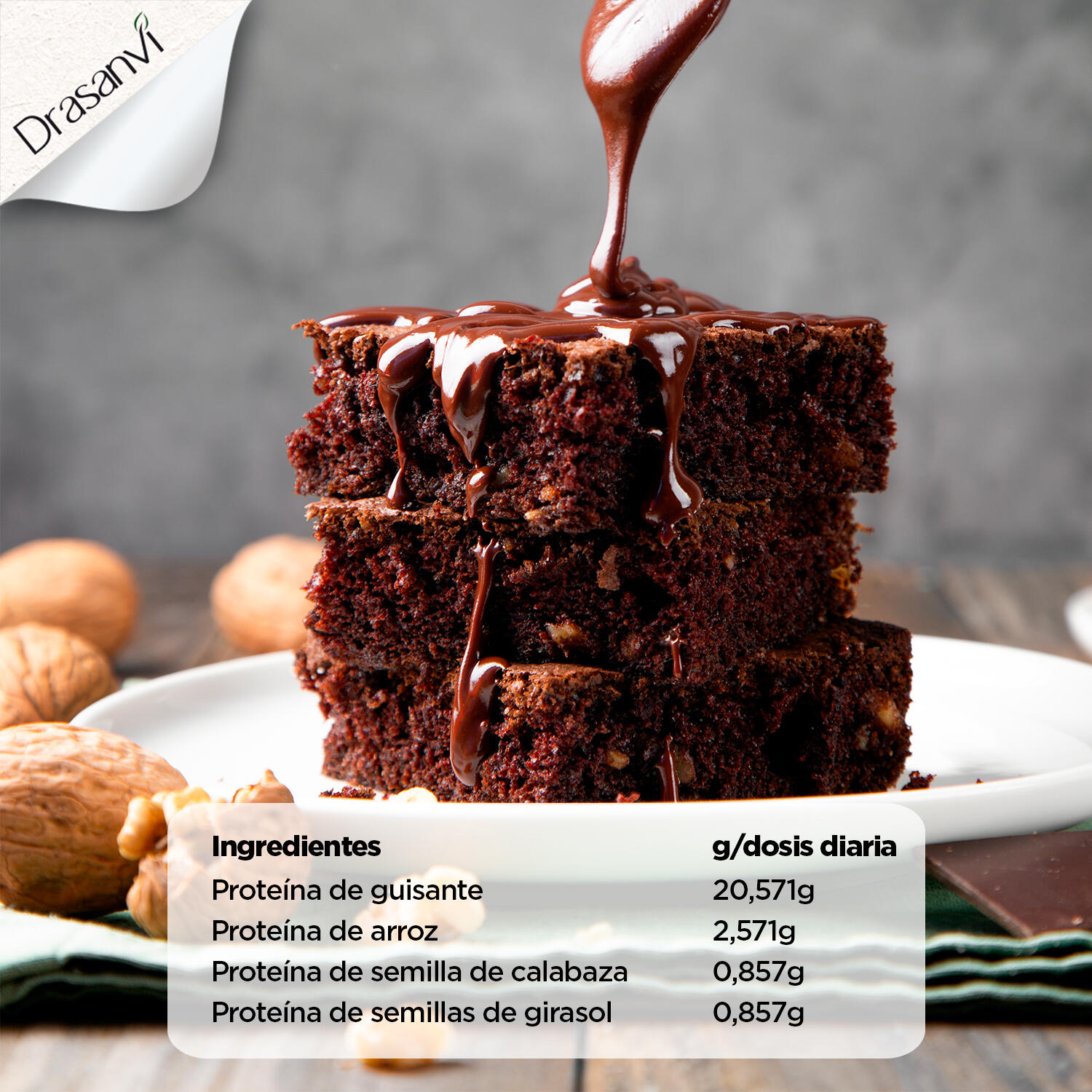 Proteína Vegana Sport Live - 72% Proteína - Sabor Brownie - 600g - DRASANVI 6/7