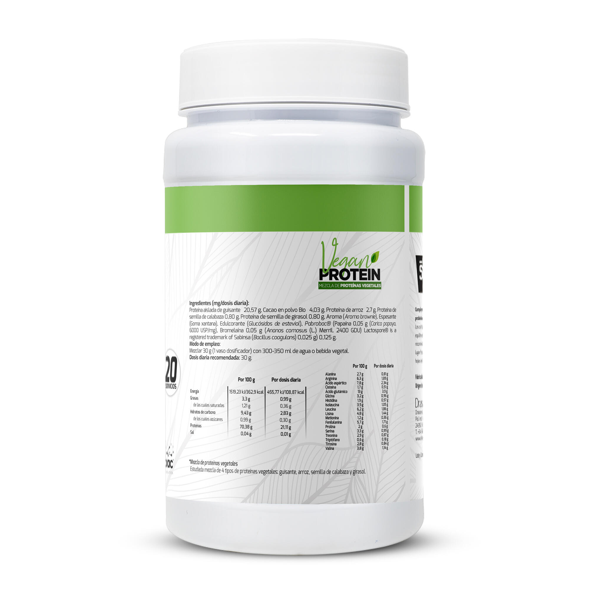Proteína Vegana Sport Live - 72% Proteína - Sabor Brownie - 600g - DRASANVI 2/7