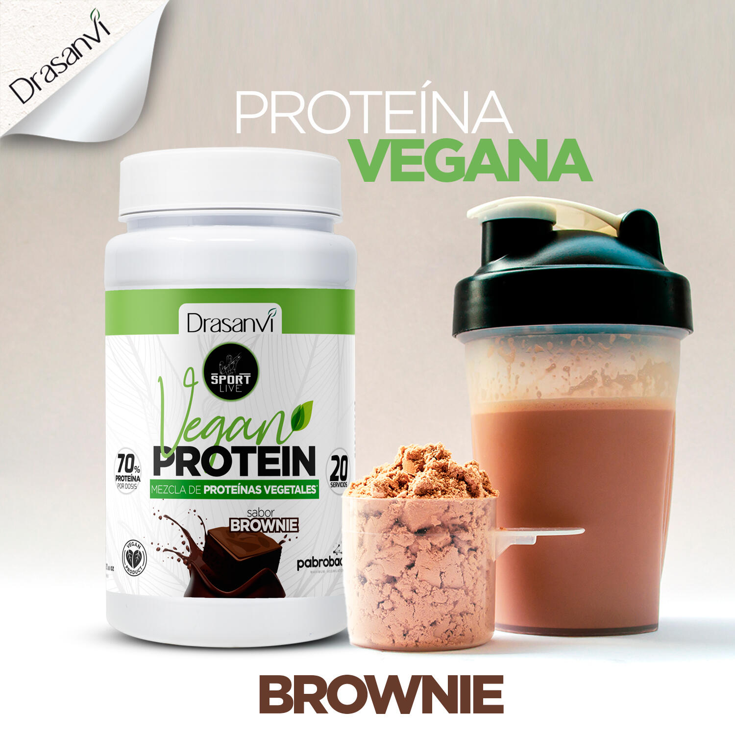 Proteína Vegana Sport Live - 72% Proteína - Sabor Brownie - 600g - DRASANVI 4/7