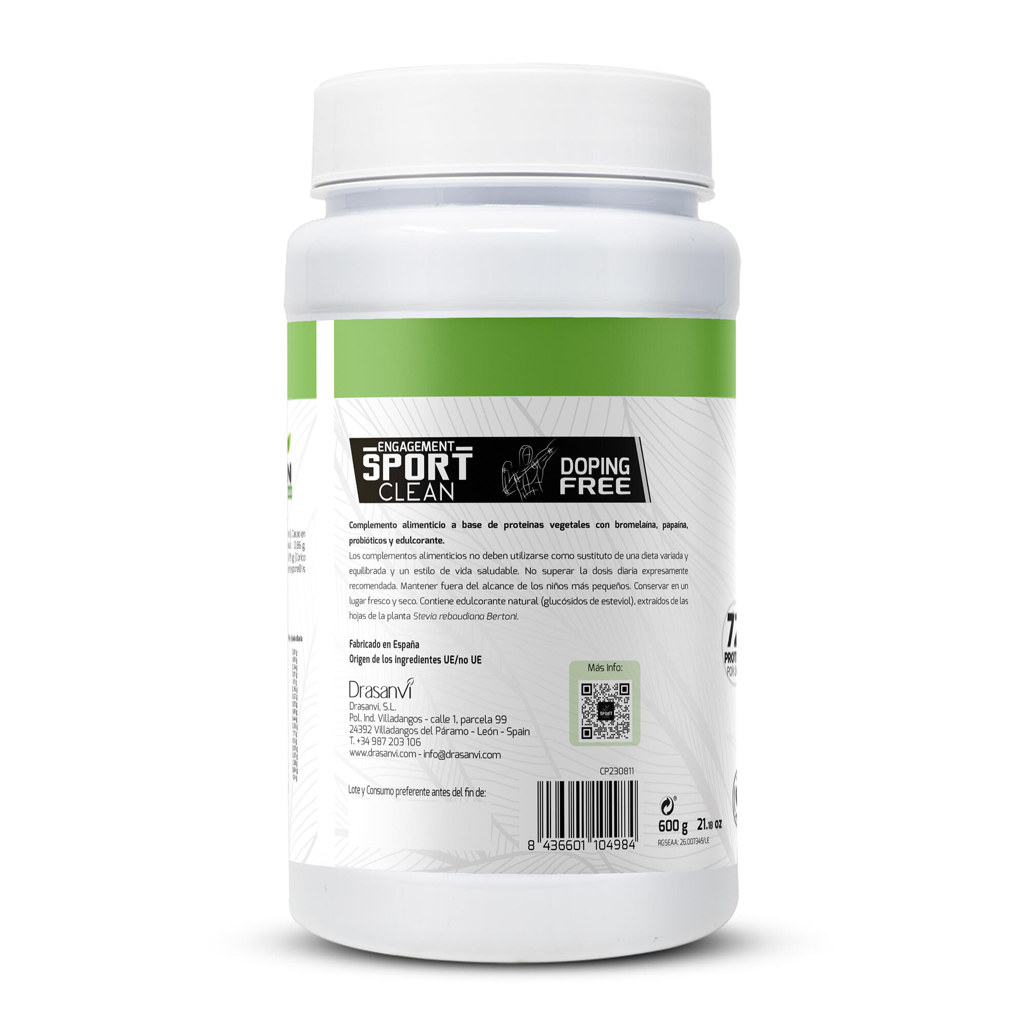 Proteína Vegana Sport Live - 72% Proteína - Sabor Capuchino - 600g - DRASANVI 3/3