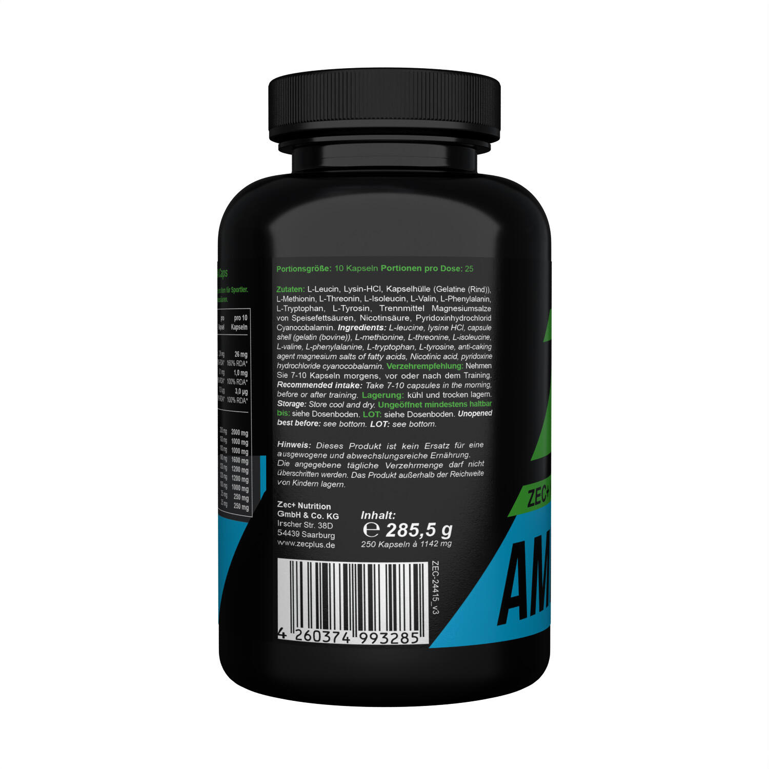 Zec+ Amino EAA (250 Caps) Unflavored - Acides aminés - EAA 3/4