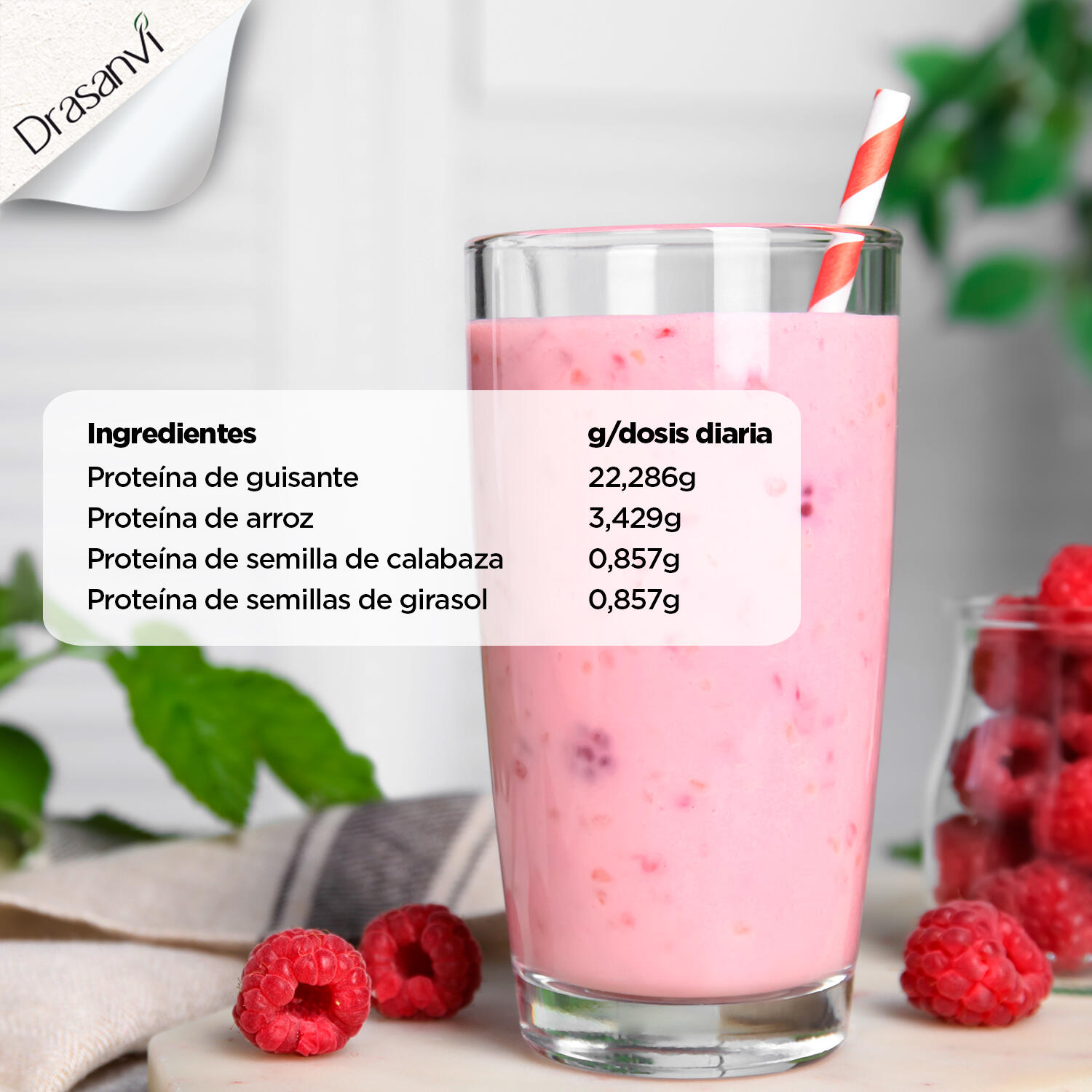 Proteína Vegana Sport Live - 72% Proteína - Sabor Frambuesa - 600gr - DRASANVI 5/7