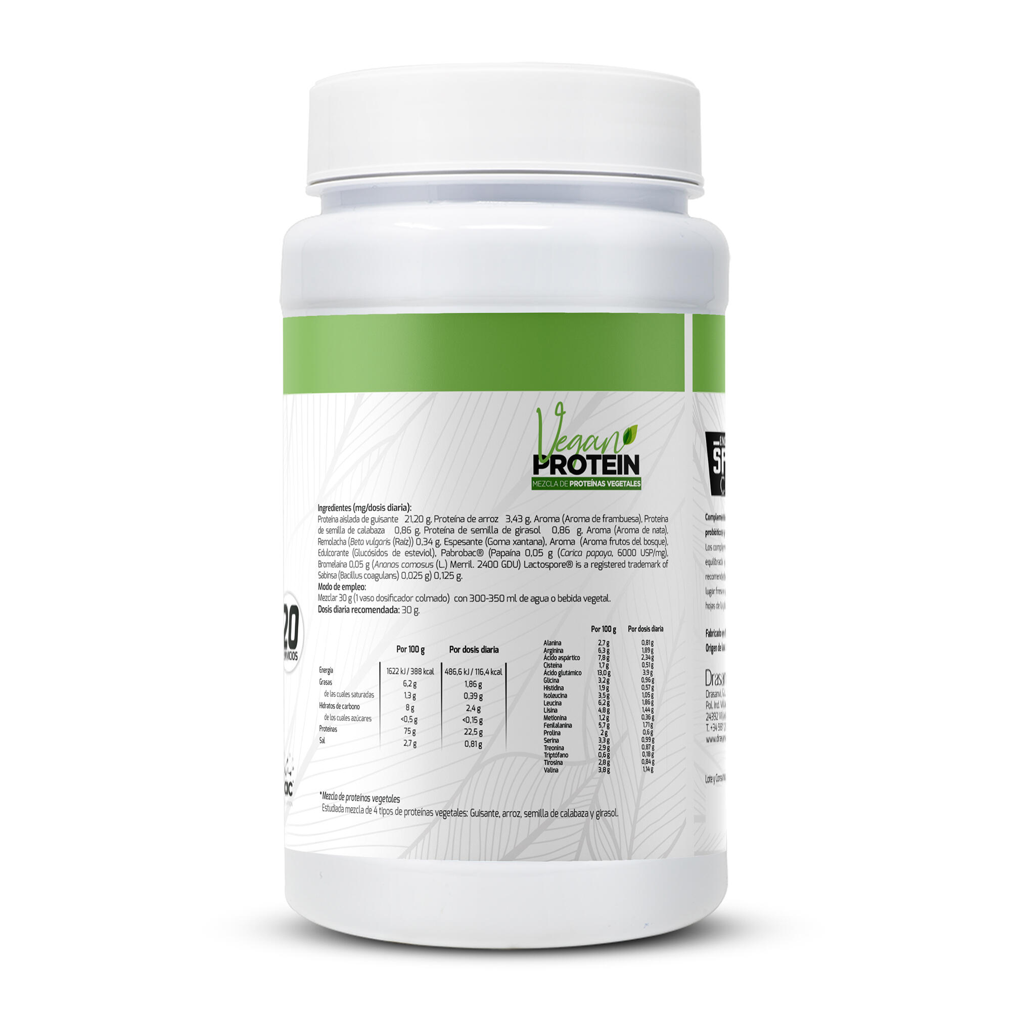 Proteína Vegana Sport Live - 72% Proteína - Sabor Frambuesa - 600gr - DRASANVI 2/7